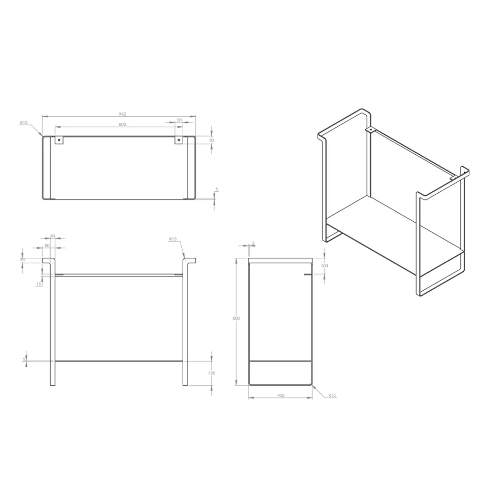 Composizione Bagno Lavabo Ceramica e Base Acciaio Made in Italy - Quadro Viadurini