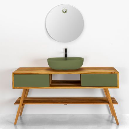 Composizione Bagno Verde Incluso di Accessori e Mobile a Terra - Georges Viadurini