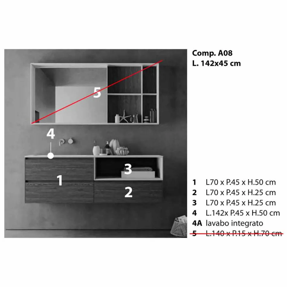 Composizione d’Arredo Bagno, Design Moderno e Sospeso Made in Italy - Callisi8 Viadurini