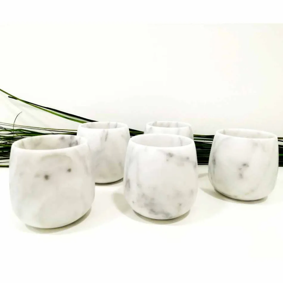 Composizione di 2 Bicchieri in Marmo Bianco di Carrara Made in Italy - Dolla Viadurini