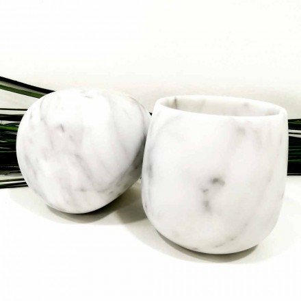 Composizione di 2 Bicchieri in Marmo Bianco di Carrara Made in Italy - Dolla Viadurini
