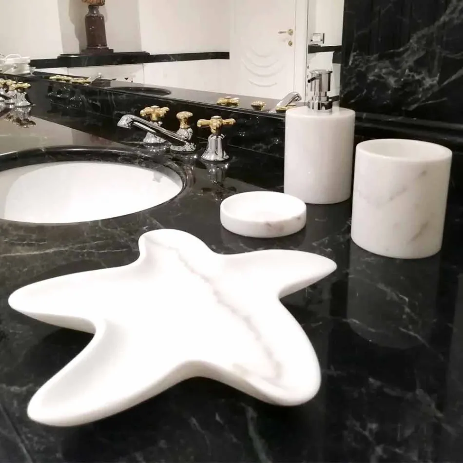 Composizione di 3 Accessori Bagno in Marmo Lucido Made in Italy - Trevio Viadurini