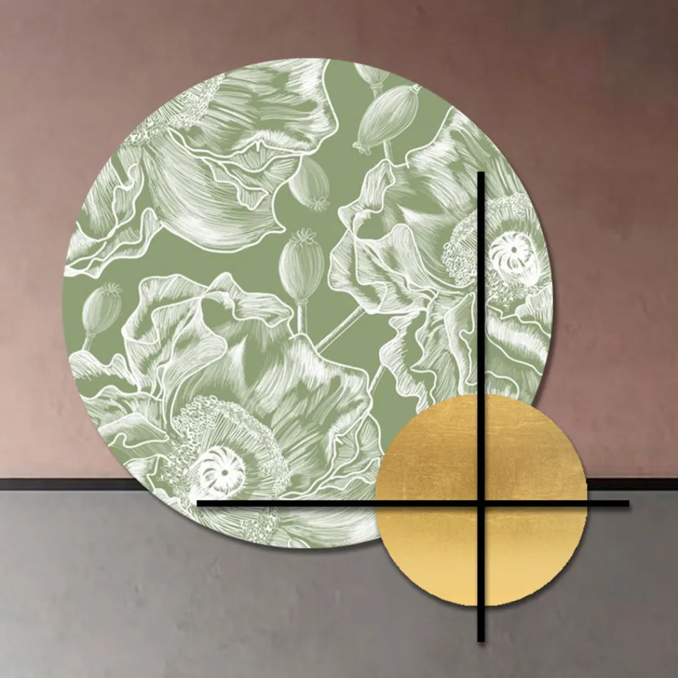 Composizione di Pannelli in Legno Rosa o Verde con Fiori Bianchi Made in Italy - Figi Viadurini