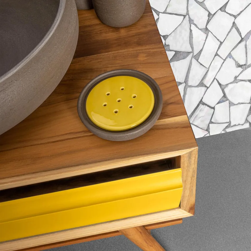 Composizione Mobile Bagno a Terra Giallo con Accessori Inclusi - Carolie Viadurini