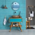 Composizione Arredo Bagno Incluso di Accessori con Dettagli Blu - Carolie