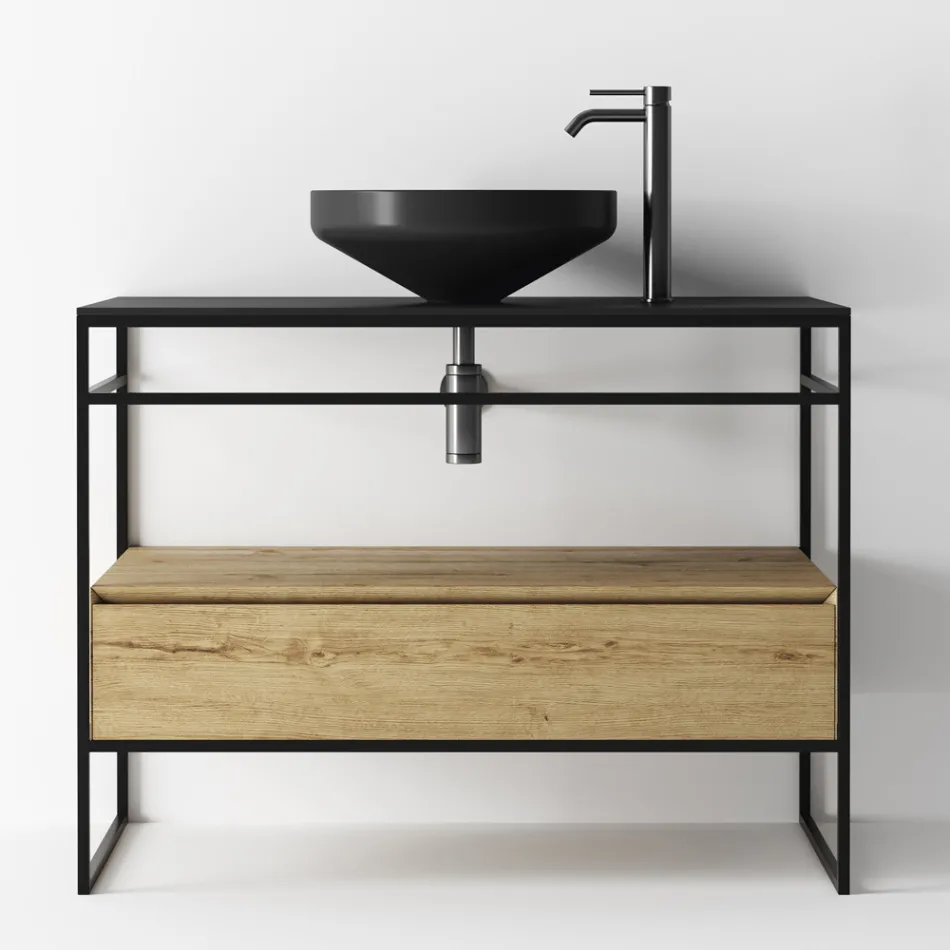 Composizione Mobile Bagno con Lavabo, Base e Specchio Made in Italy - Hoscar Viadurini