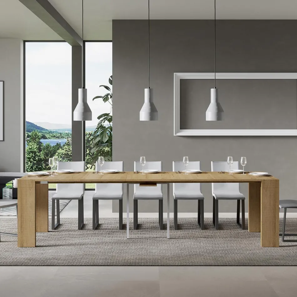 Consolle Allungabile a 300 cm con Supporto a 2 Gambe Made in Italy - Fantasma Viadurini