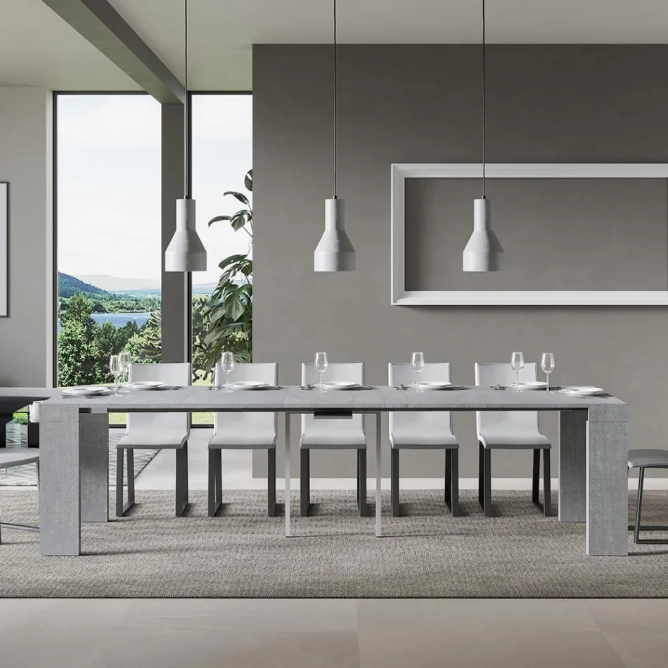 Consolle Allungabile a 300 cm con Supporto a 2 Gambe Made in Italy - Fantasma Viadurini
