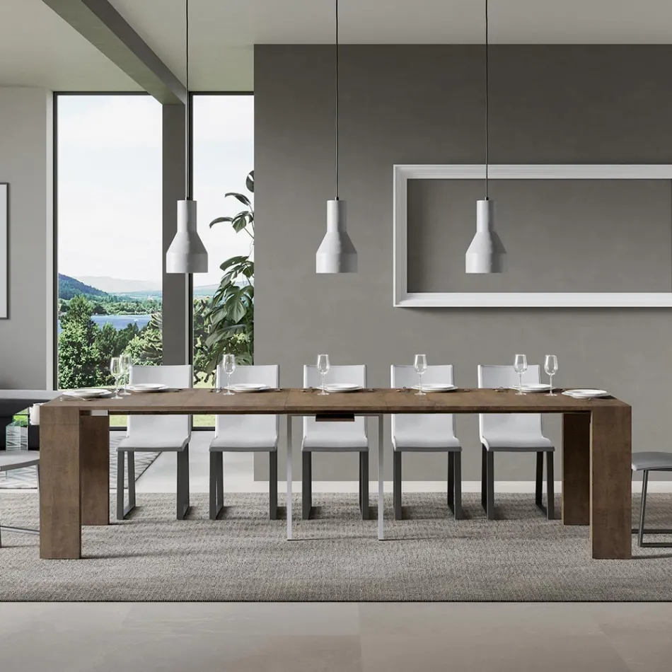 Consolle Allungabile a 300 cm con Supporto a 2 Gambe Made in Italy - Fantasma Viadurini
