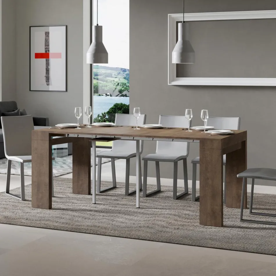 Consolle Allungabile a 300 cm con Supporto a 2 Gambe Made in Italy - Fantasma Viadurini