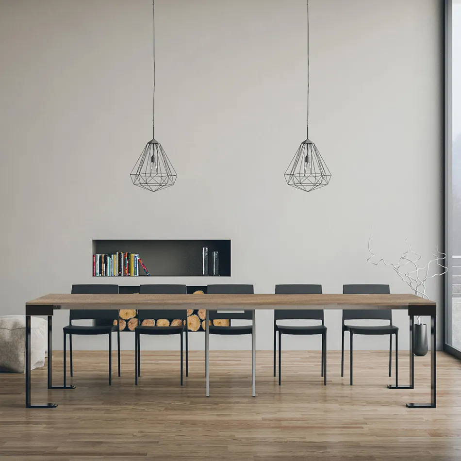Consolle Allungabile a 300 cm con Telaio Antracite e Legno Made in Italy - Fata Viadurini