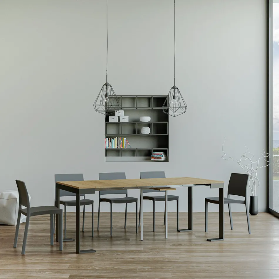 Consolle Allungabile a 300 cm con Telaio Antracite e Legno Made in Italy - Fata Viadurini