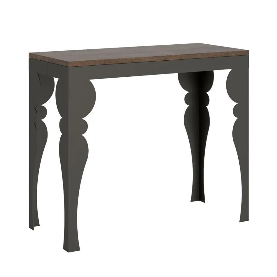 Consolle Allungabile Moderna in Legno e Metallo Antracite Made in Italy – Sassone Viadurini