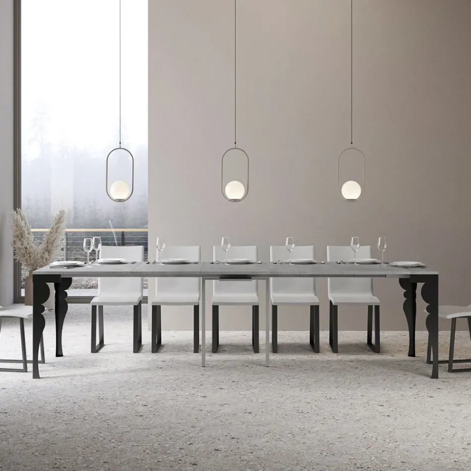 Consolle Allungabile Moderna in Legno e Metallo Antracite Made in Italy – Sassone Viadurini