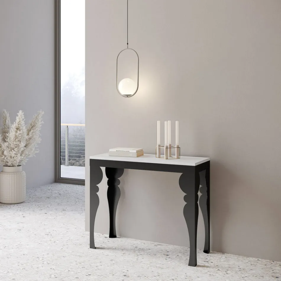 Consolle Allungabile Moderna in Legno e Metallo Antracite Made in Italy – Sassone Viadurini