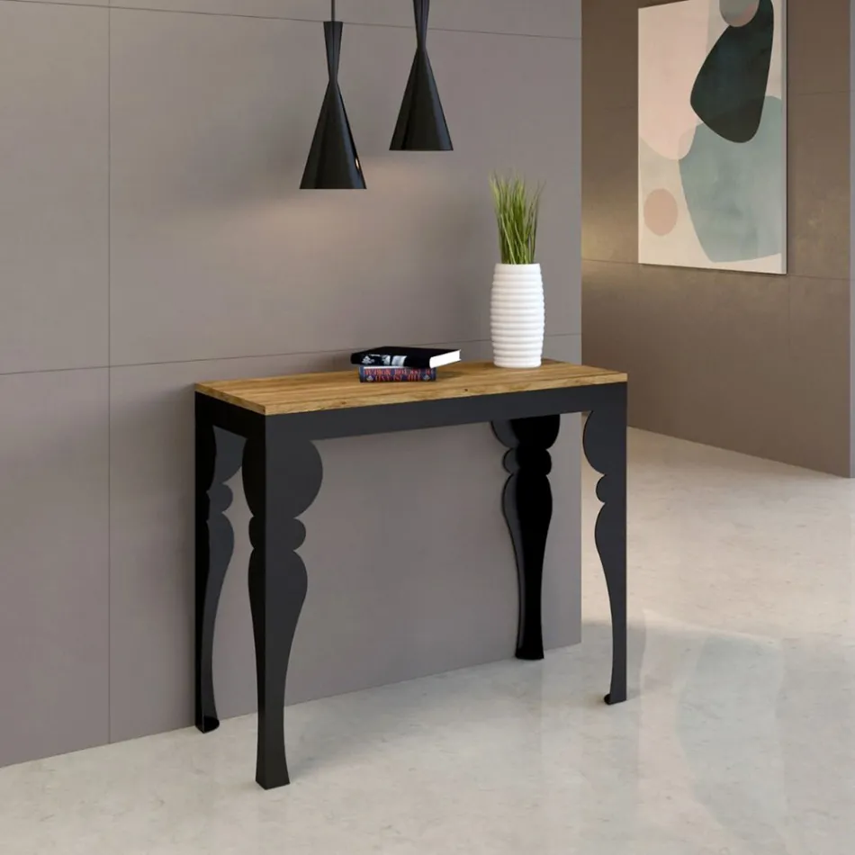 Consolle Allungabile Moderna in Legno e Metallo Antracite Made in Italy – Sassone Viadurini