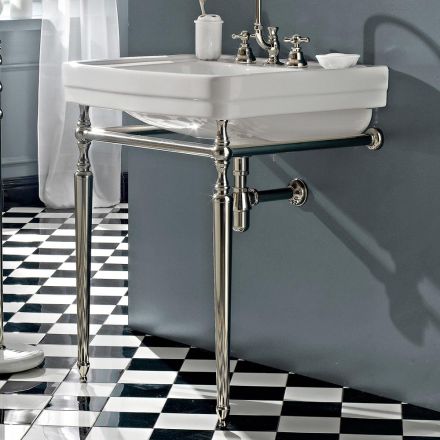 Consolle Bagno L69 cm su Piedi in Ceramica Bianca Vintage, Made in Italy - Marwa Viadurini