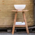 Consolle Bagno Moderna in Legno Teak Naturale con Ganci Laterali - Zacary Viadurini