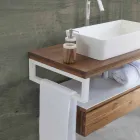 Consolle Bagno Sospesa in Teak e Hi Macs® con Cassetto Contenitore - Rodolfo Viadurini