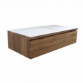 Consolle Bagno Sospesa in Teak e Hi Macs® con Cassetto Contenitore - Rodolfo
