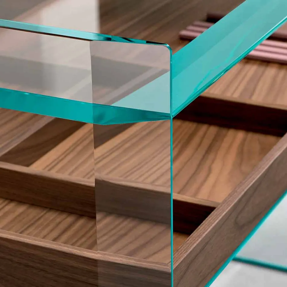 Consolle di Design in Vetro Extrachiaro con Vassoio Made in Italy – Imperativo Viadurini