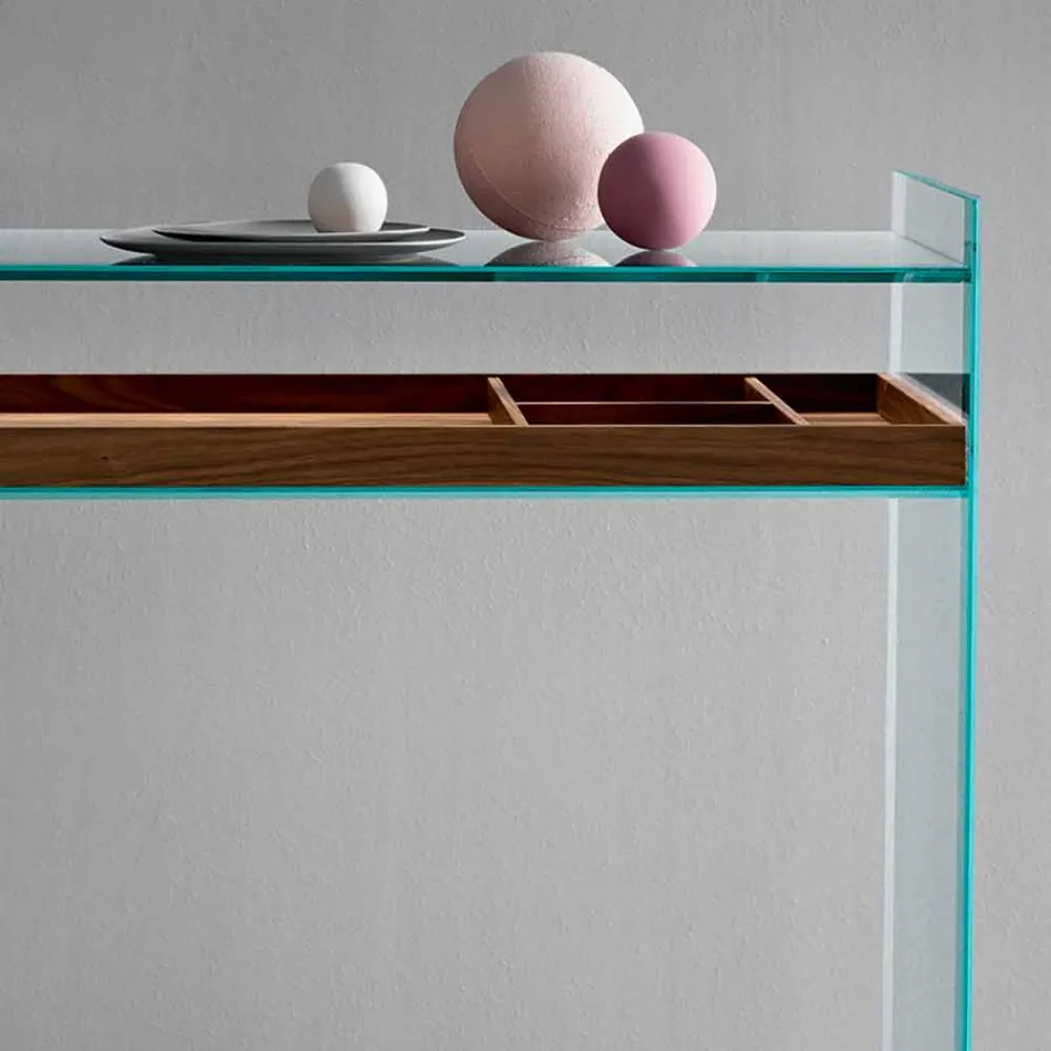 Consolle di Design in Vetro Extrachiaro con Vassoio Made in Italy – Imperativo Viadurini