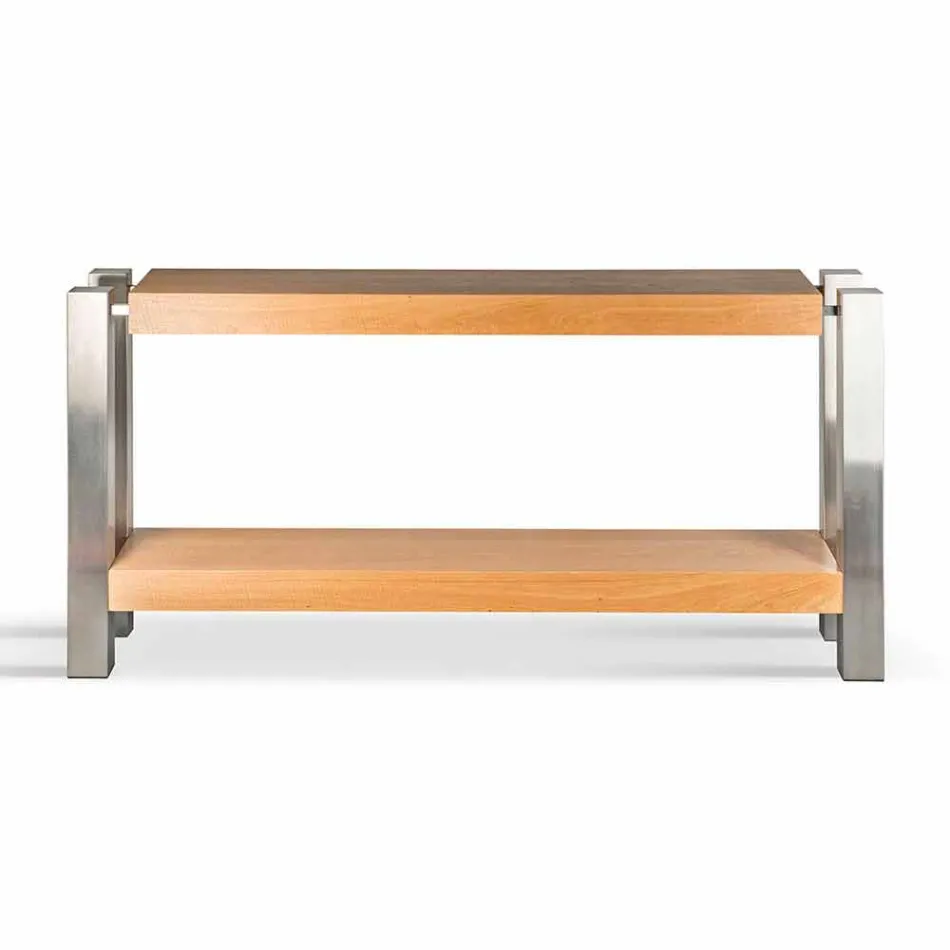 Consolle di design rettangolare doppio ripiano in legno di rovere Aida Viadurini