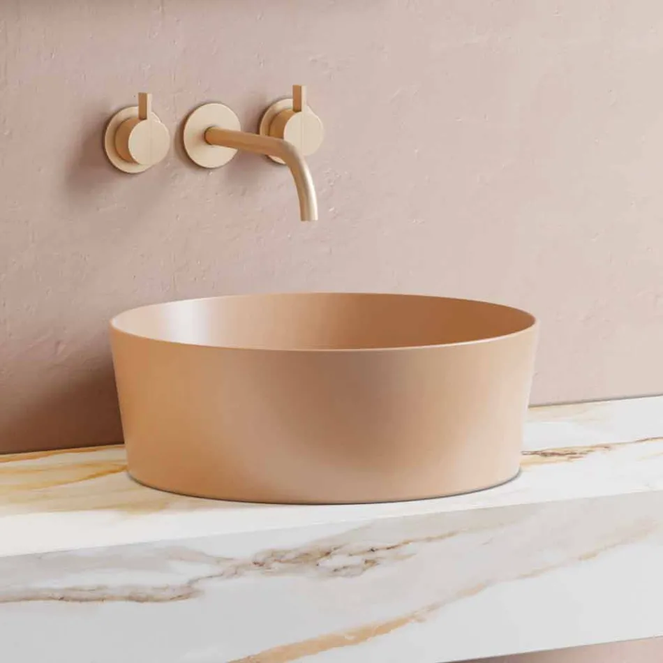 Consolle e Mensola da Bagno in Gres e Lavabo in Vetrochina, 4 Colori - Rametina Viadurini