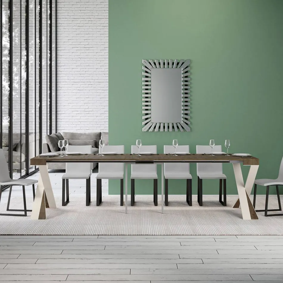 Consolle Moderna Allungabile a 300 cm con Telaio Bianco Made in Italy - Specchio Viadurini