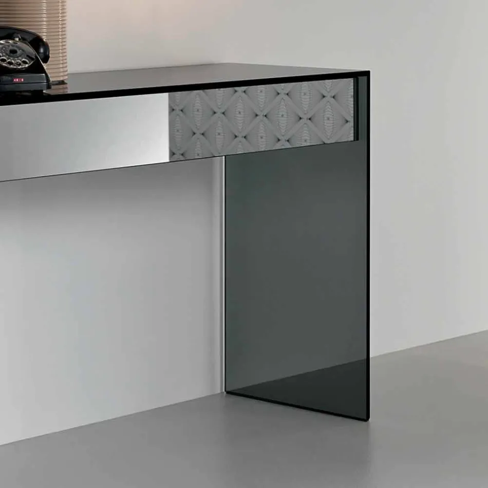 Consolle Scrivania di Design in Vetro Fumè con Cassetto Made in Italy – Mantra Viadurini