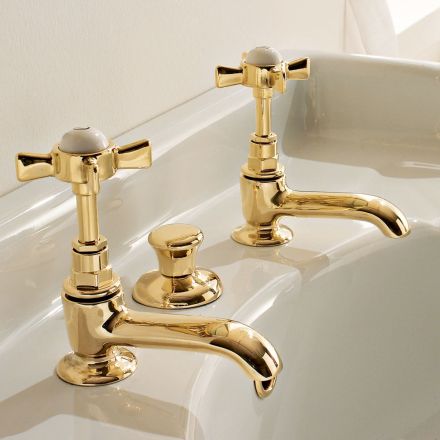 Coppia di Rubinetti per Lavabo Vintage in Ottone Made in Italy – Katerina Viadurini