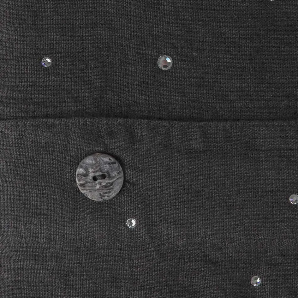 Copripiumone in Lino Nero con Cristalli Letto Matrimoniale di Lusso - Damante Viadurini