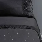 Copripiumone in Lino Nero con Cristalli Letto Matrimoniale di Lusso - Damante Viadurini