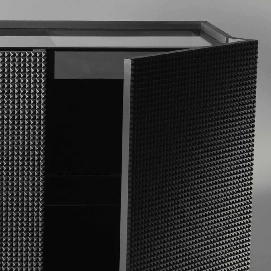 Credenza a 2 ante nera con 2 ante e cassettone estraibile Flora Viadurini