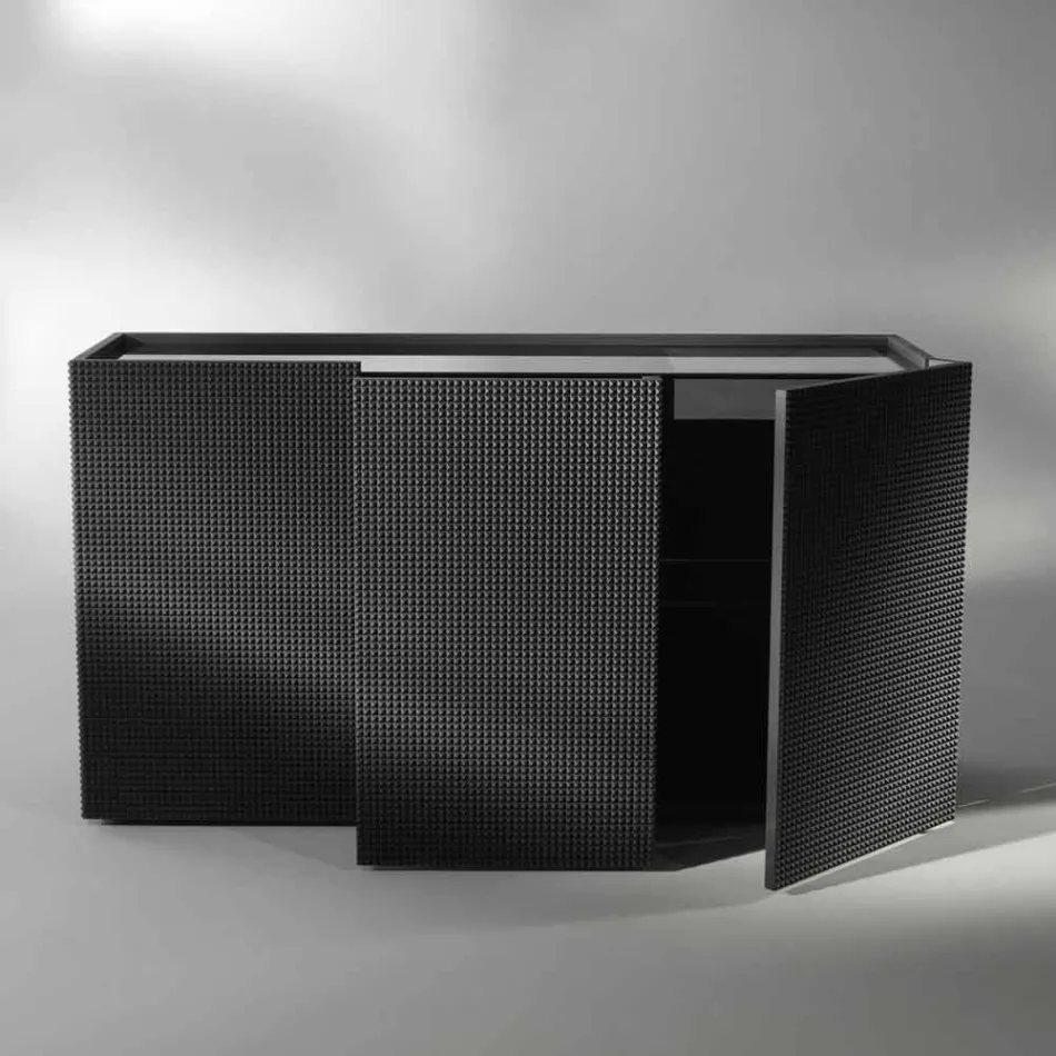 Credenza a 2 ante nera con 2 ante e cassettone estraibile Flora Viadurini