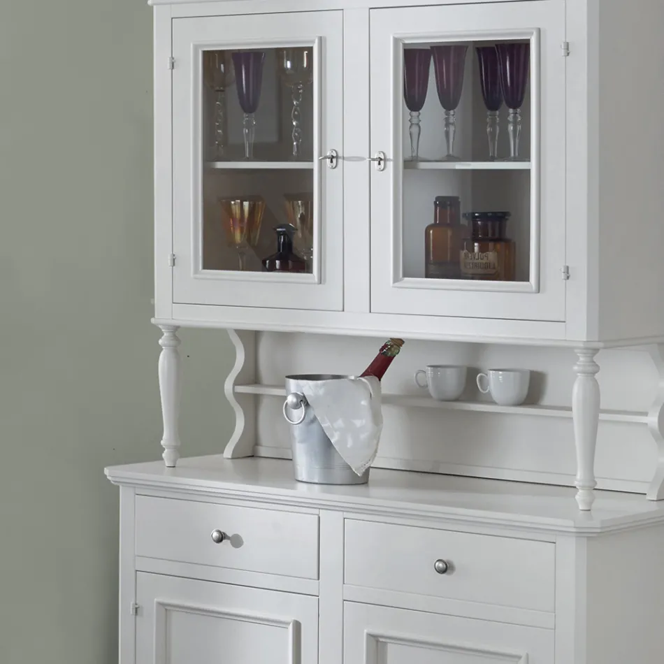 Credenza Alta con Vetrina da Soggiorno in Legno Made in Italy - Bran Viadurini