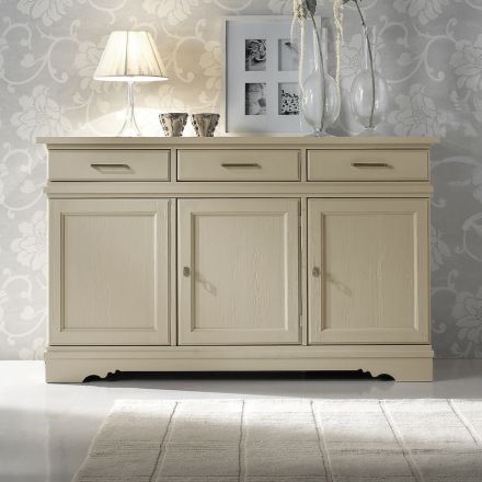 Credenza con 3 Ante e 3 Cassetti in Avorio Patinato Made in Italy - Gleti Viadurini