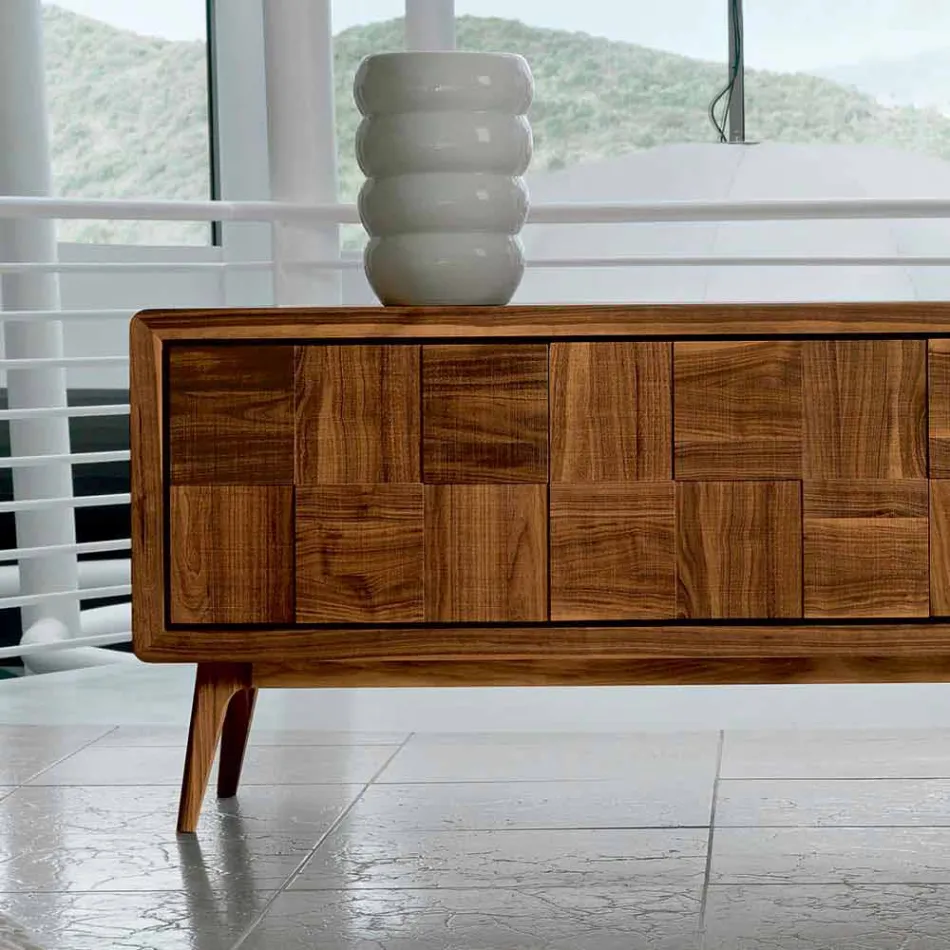 Credenza con 3 ante in legno di noce massello design moderno Nensi Viadurini