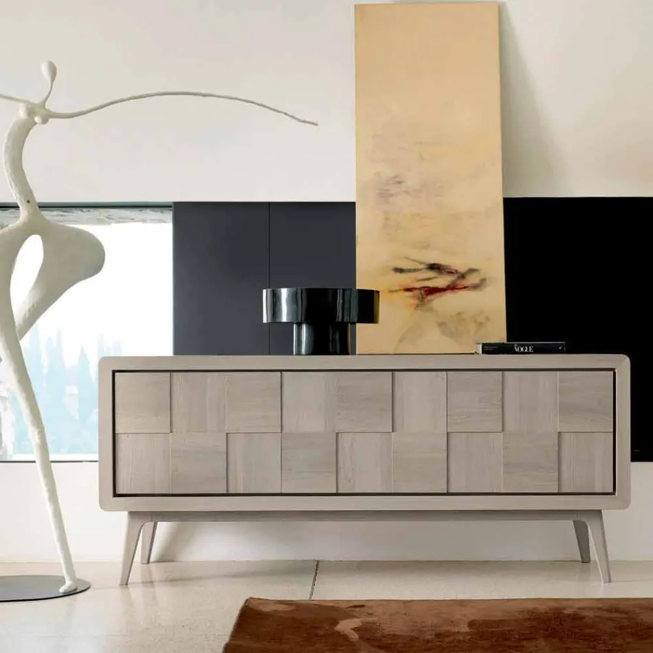 Credenza con 3 ante in legno di noce massello design moderno Nensi Viadurini