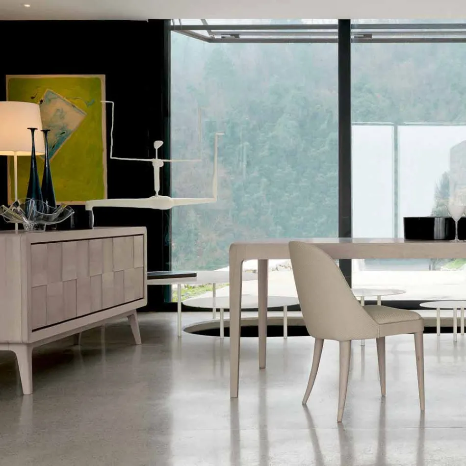 Credenza con 3 ante in legno di noce massello design moderno Nensi Viadurini