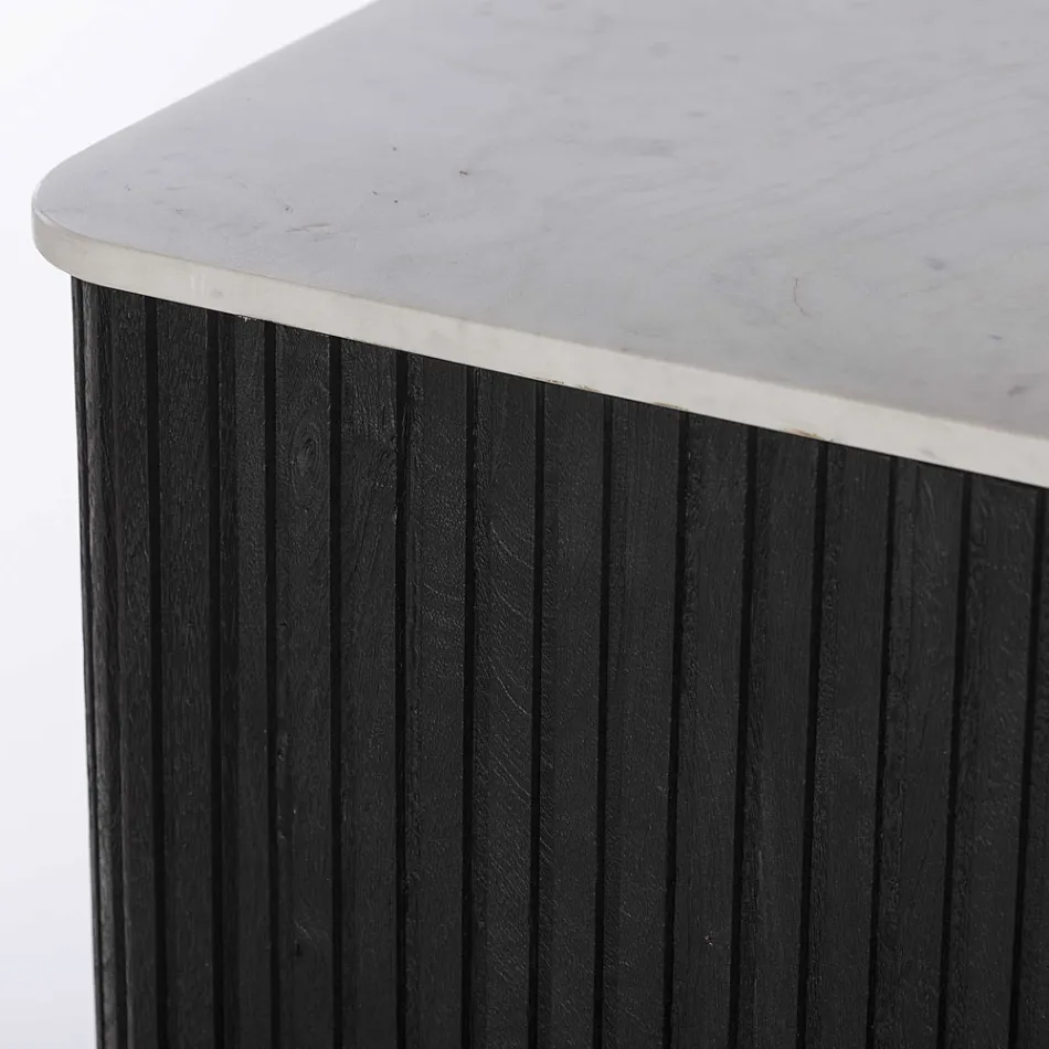 Credenza con Piano in Marmo e Struttura in Legno di Mango - Pescatore Viadurini