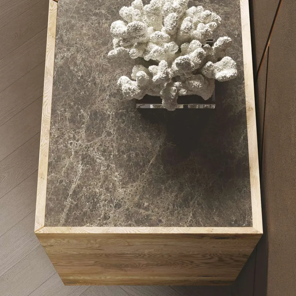 Credenza in Legno a 3 Ante con Base in Cristallo Temperato Made in Italy - Soraya Viadurini