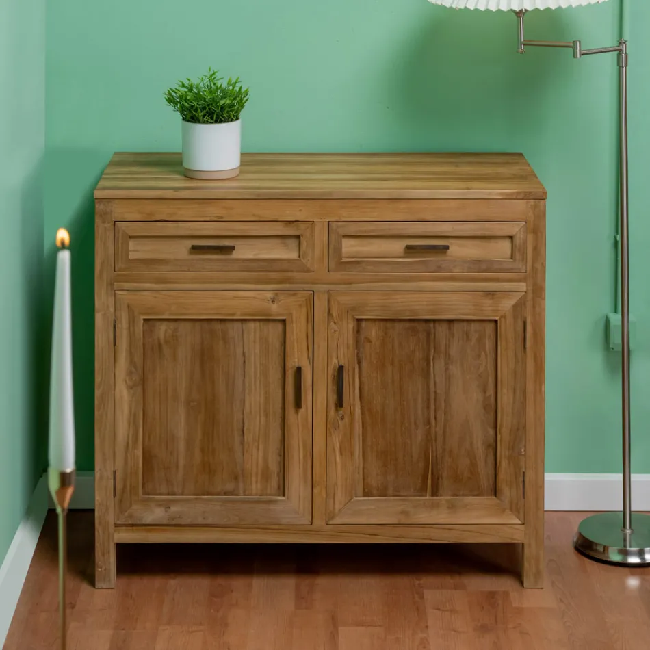 Credenza in Teak Massello con 2 Ante e 2 Cassetti - Budo Viadurini