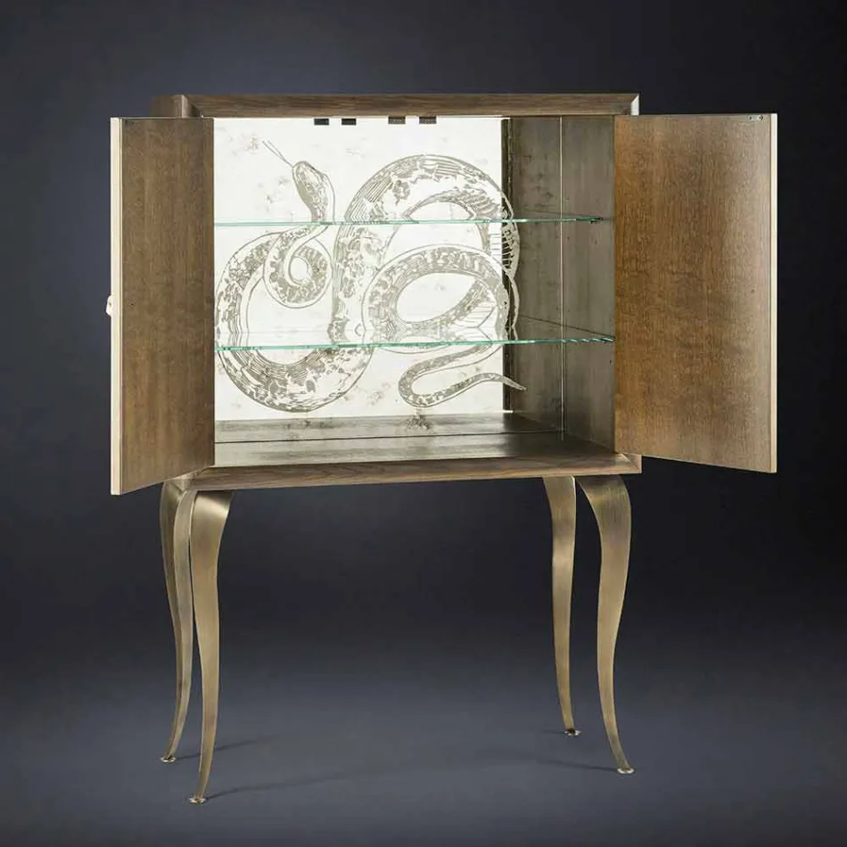 Credenza moderna con 2 ante in legno massello e pelle anilina Joy Viadurini