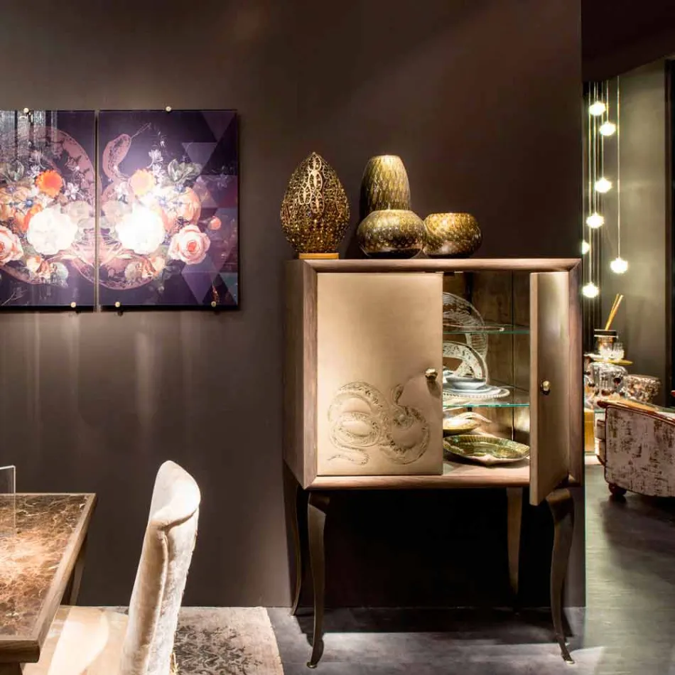 Credenza moderna con 2 ante in legno massello e pelle anilina Joy Viadurini
