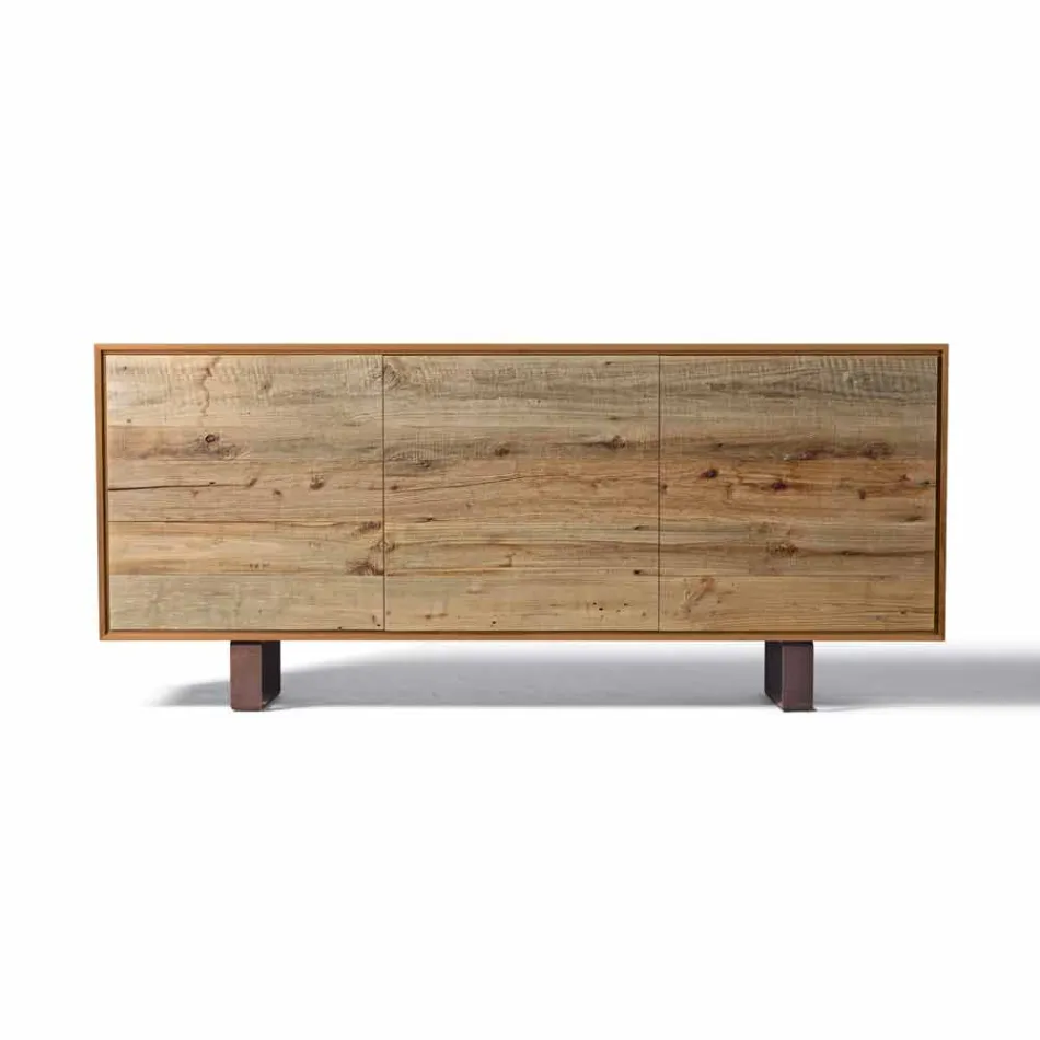 Credenza moderna con 3 ante noce naturale, L 215 x P 50 cm, Flora Viadurini