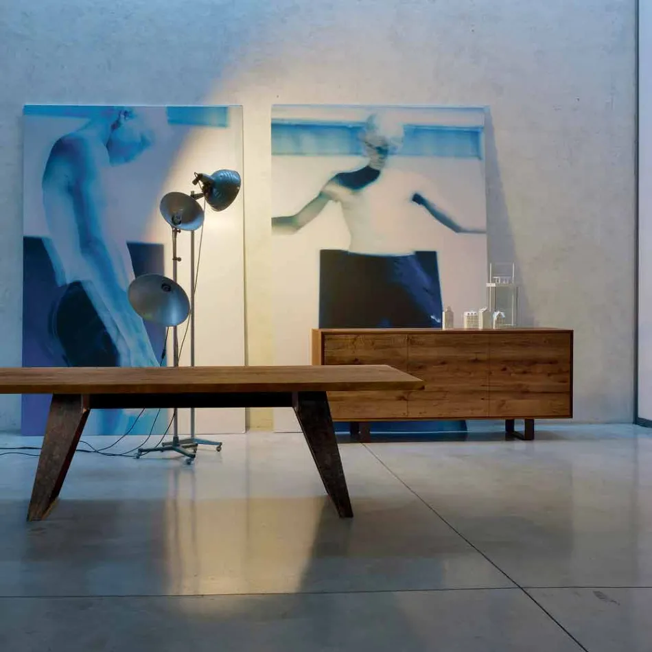 Credenza moderna con 3 ante noce naturale, L 215 x P 50 cm, Flora Viadurini