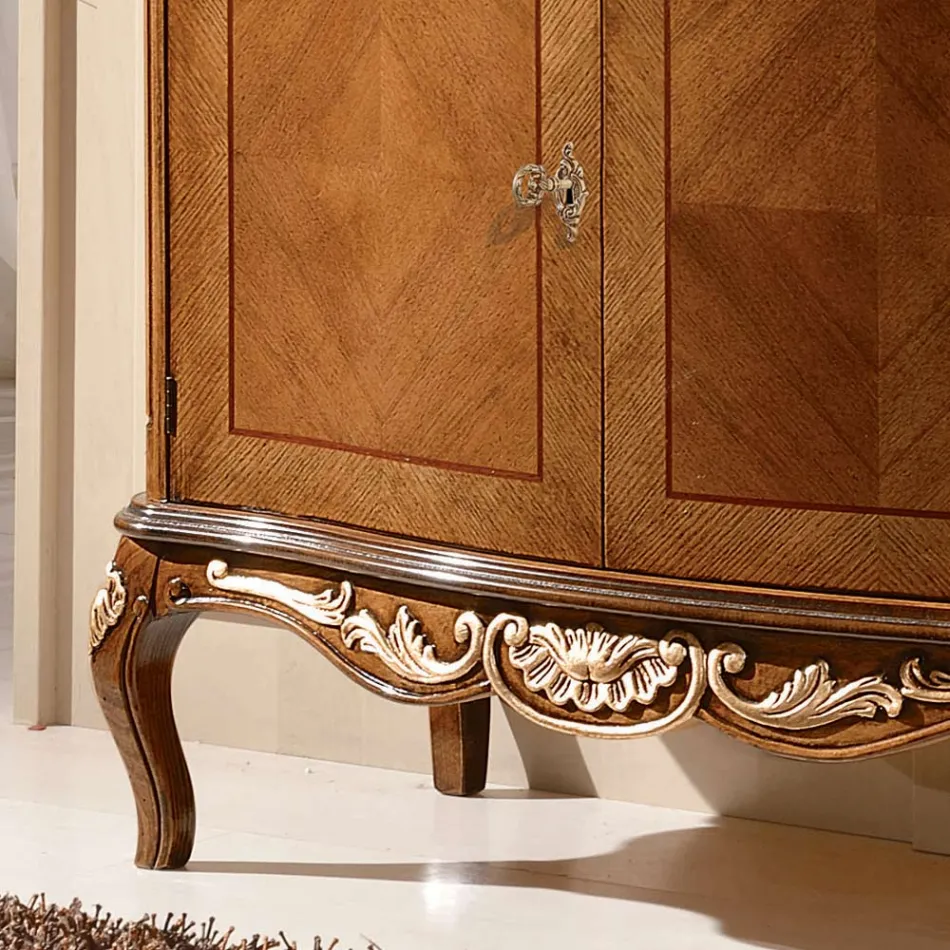 Credenza Salotto Classica Legno Blu Avio o Noce Made in Italy - Chantilly Viadurini