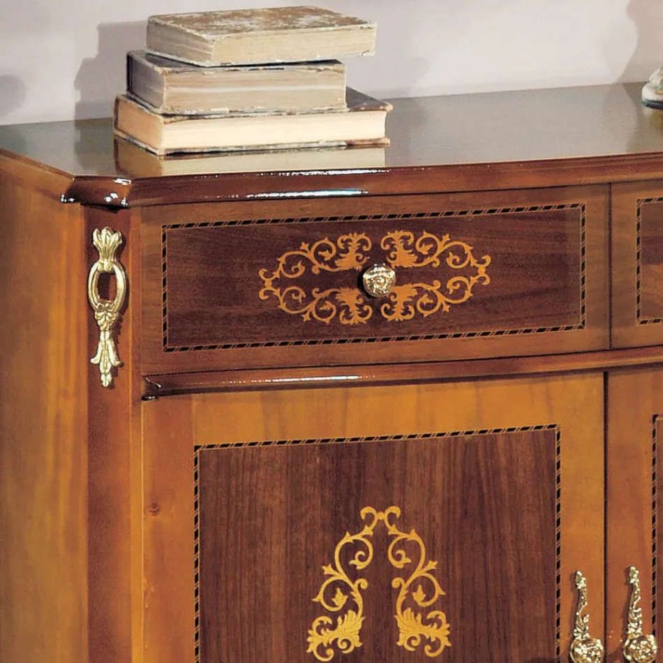 Credenza Soggiorno Legno Noce o Bianco e Intarsi Made in Italy - Katerine Viadurini