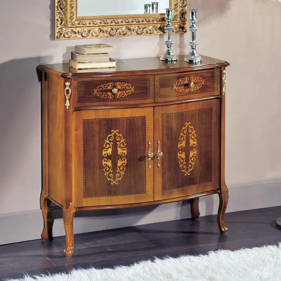 Credenza Soggiorno Legno Noce o Bianco e Intarsi Made in Italy - Katerine Viadurini